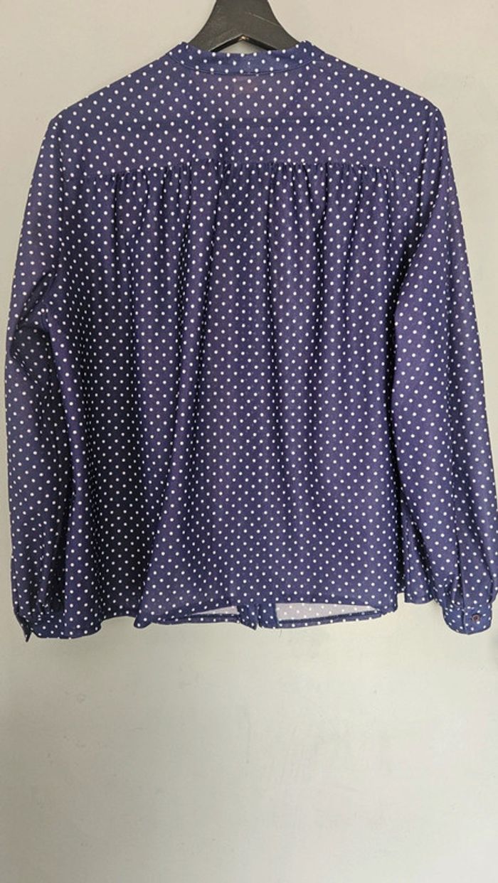 Chemisier vintage bleu à pois- taille 44/46 avec col lavallière - photo numéro 3