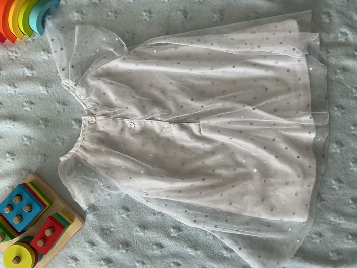 robe manches courtes blanc en tulle doublure à pois argentés 12 mois tex - photo numéro 9