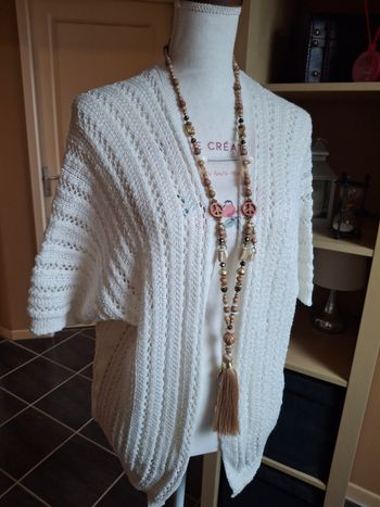 Gilet écru pailleté mailles ajourées neuf