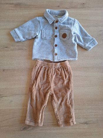 Ensemble bébé gilet gris et pantalon velours marron 3 mois garçon