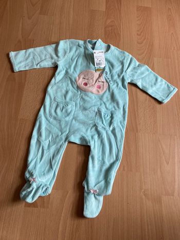 Beau pyjama en velours turquoise T. 9 mois/71 cm fille neuf