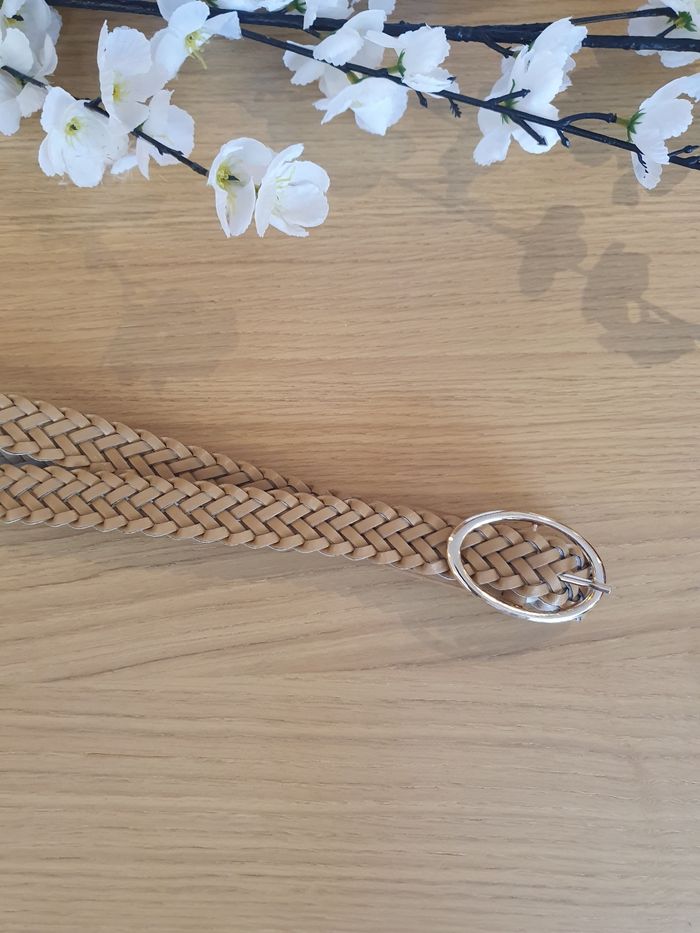 Ceinture fine tressée beige taupe