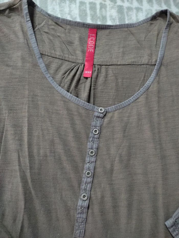 Tee-shirt blouse manches longues marron beige IKKS taille L 40 - photo numéro 2
