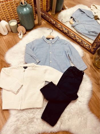 Taille 12 mois ensemble 3 pièces garçon multi marques bleu marine bleu ciel blanc * rayures * 💙