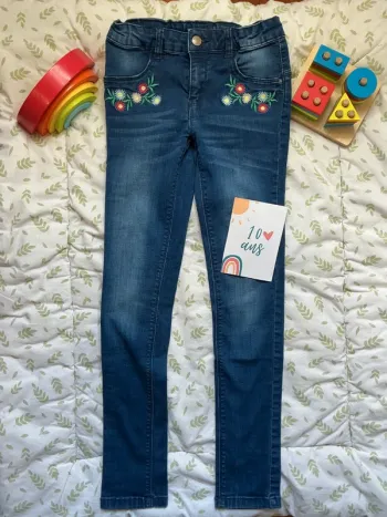 jean bleu skinny avec broderie taille réglable grain de blé 10 ans