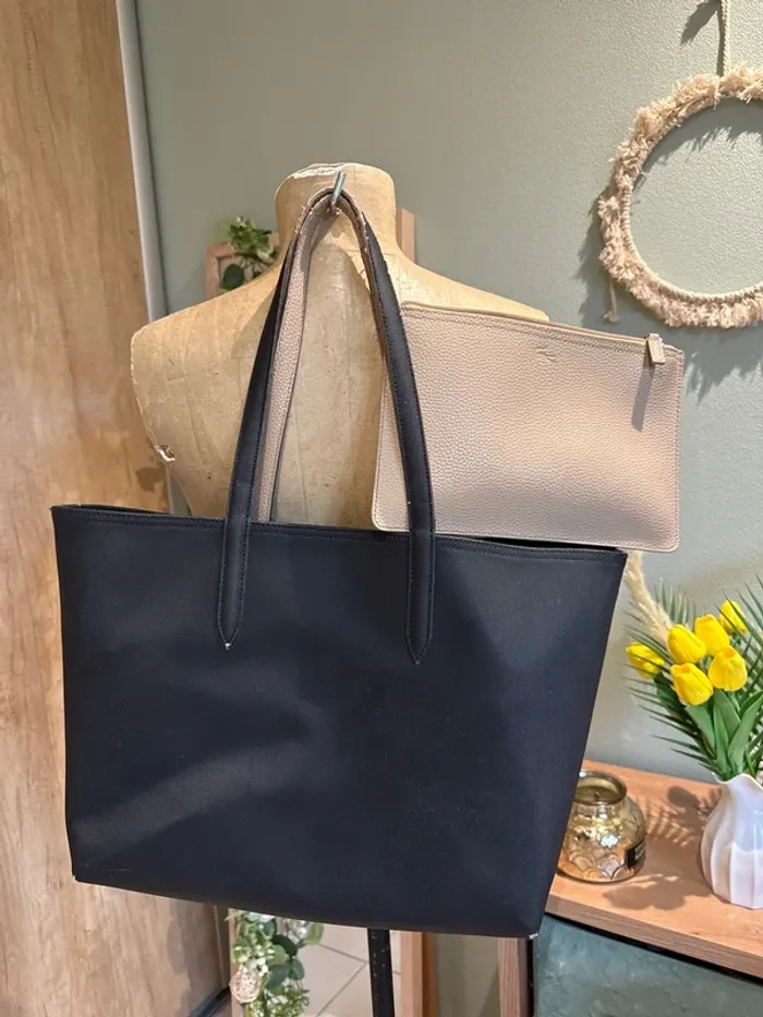 Joli sac pour la rentrée  Lacoste réversible avec pochette assortie beige - photo numéro 6