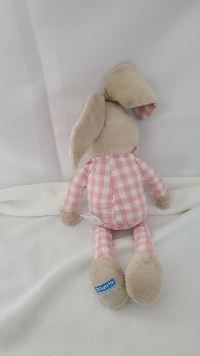 Klorane doudou lapin vichy rose blanc beige - photo numéro 2