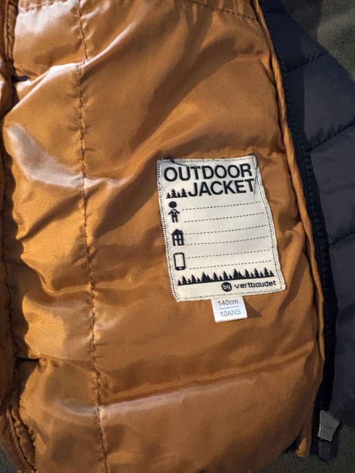 Blouson fin bleu marine zippé à capuche doublure marron 10 ans vertbaudet - photo numéro 5