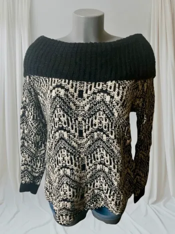 Pull Vintage Abercrombie & Fitch Noir et Blanc – Taille M 38 – Style Rétro