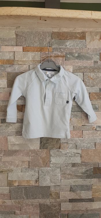 Haut polo manches longues coton bleu clair Kitchoun 12 mous 1 an 74 cm