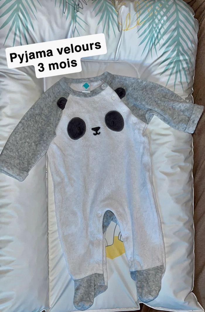 Pyjama velours panda mixte 3mois Tex