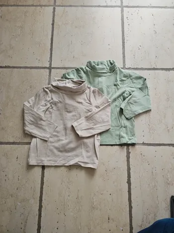 Lot 2 tee-shirt col roulé crème/vert - Orchestra - 23 mois/86 cm