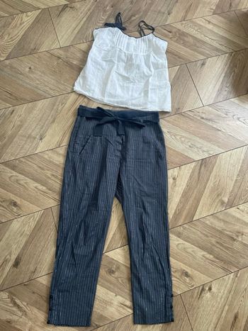 Pyjama Undiz  taille M  débardeur blanc  pantalon bleu fibre argenté 