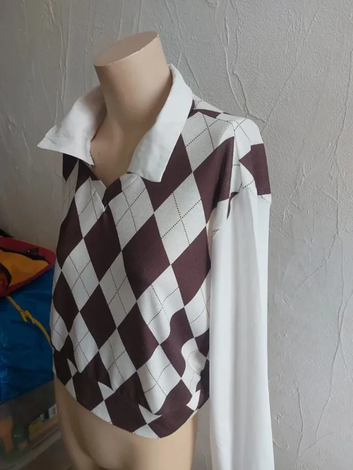 Pull vintage à losanges Taille L - photo numéro 3