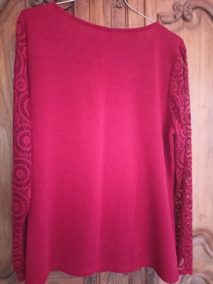 pull rouge dentelle - photo numéro 3