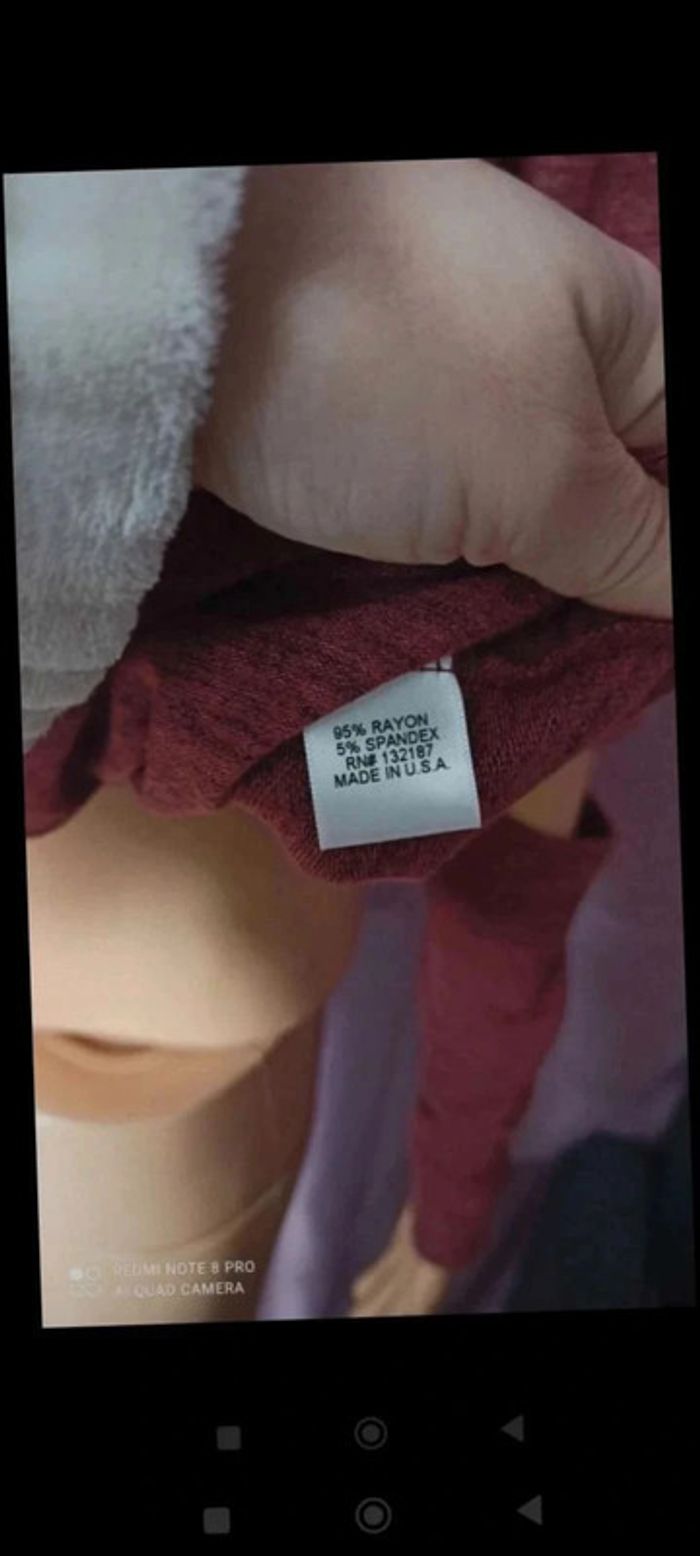 Tee shirt top Bordeaux ouverture manche taille l - photo numéro 9