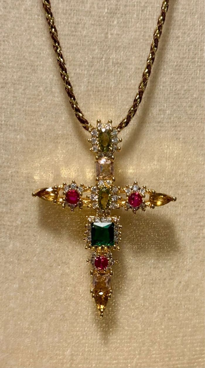 Collier réglable cordon tressé croix cristaux et acier inoxydable or habaha Paris - photo numéro 6