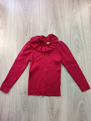 Pull élégant rouge avec col, extensible fille 4 ans