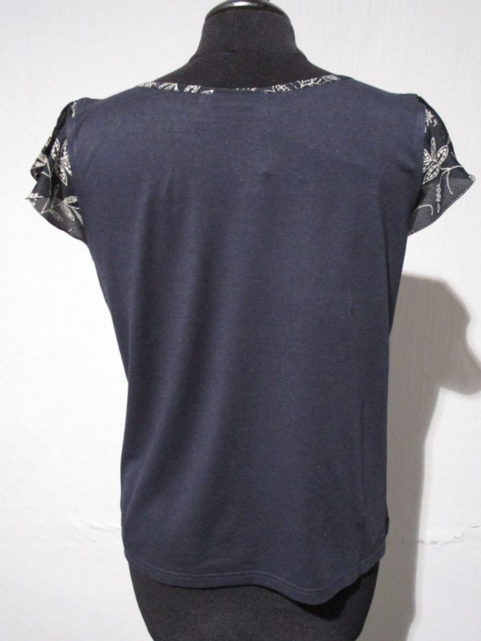 T-shirt noir fleurs beiges Jac Jac 40 NEUF - photo numéro 7