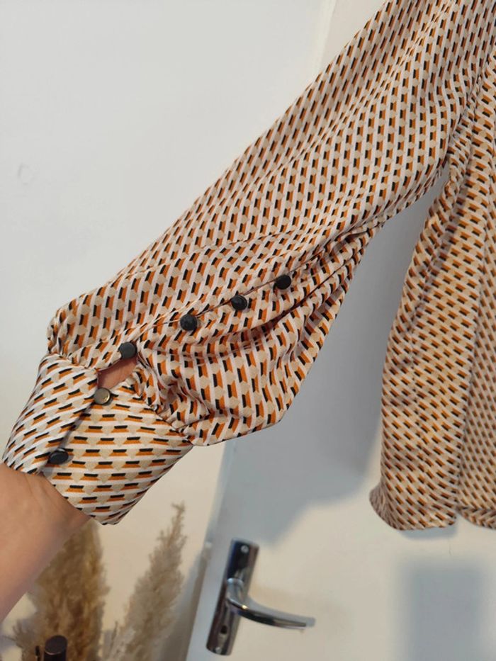 Chemise satinée à motifs beige/moutarde taille XL Zara - photo numéro 6