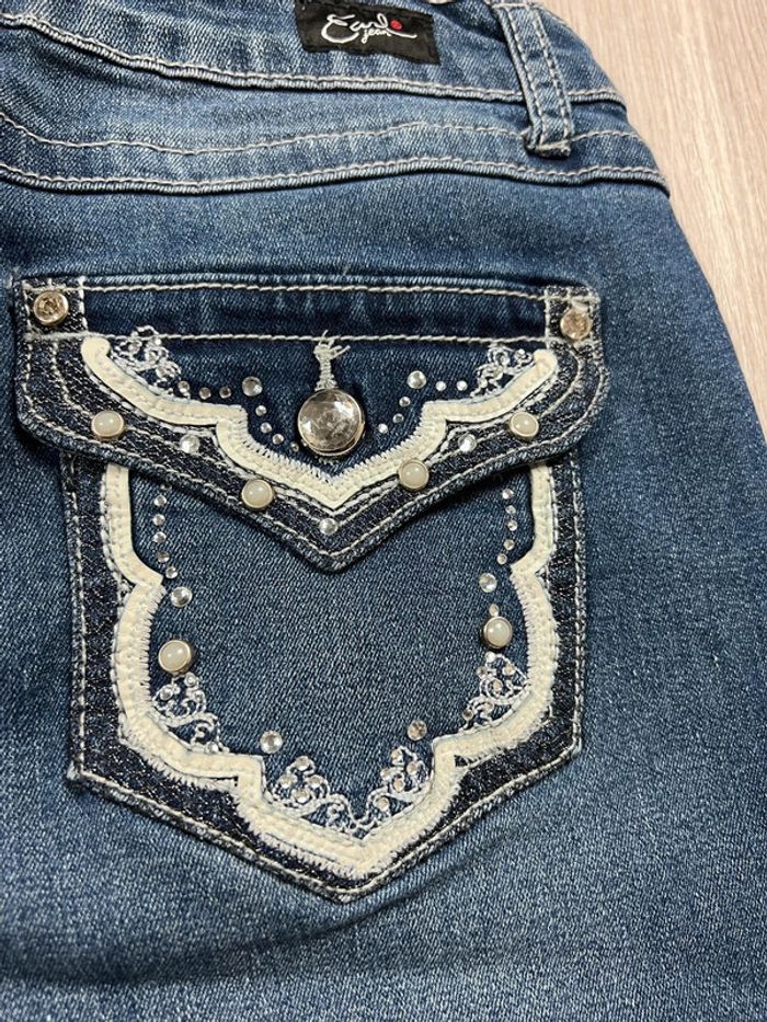 Short en jean vintage Femme Bleu motifs bijoux – Taille M - photo numéro 6