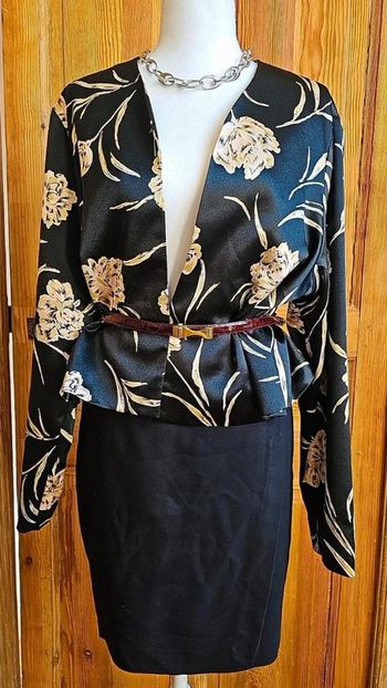Blazer noir vintage court flower print