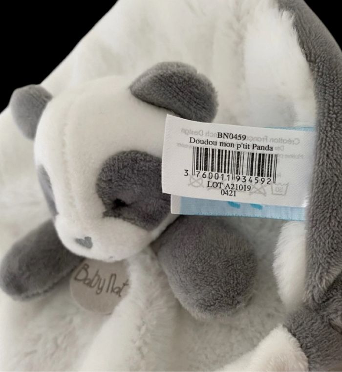 ❤️B4869 Doudou Plat Mouchoir MON P'TIT PTIT PANDA Blanc Gris BABYNAT BABY NAT - photo numéro 3