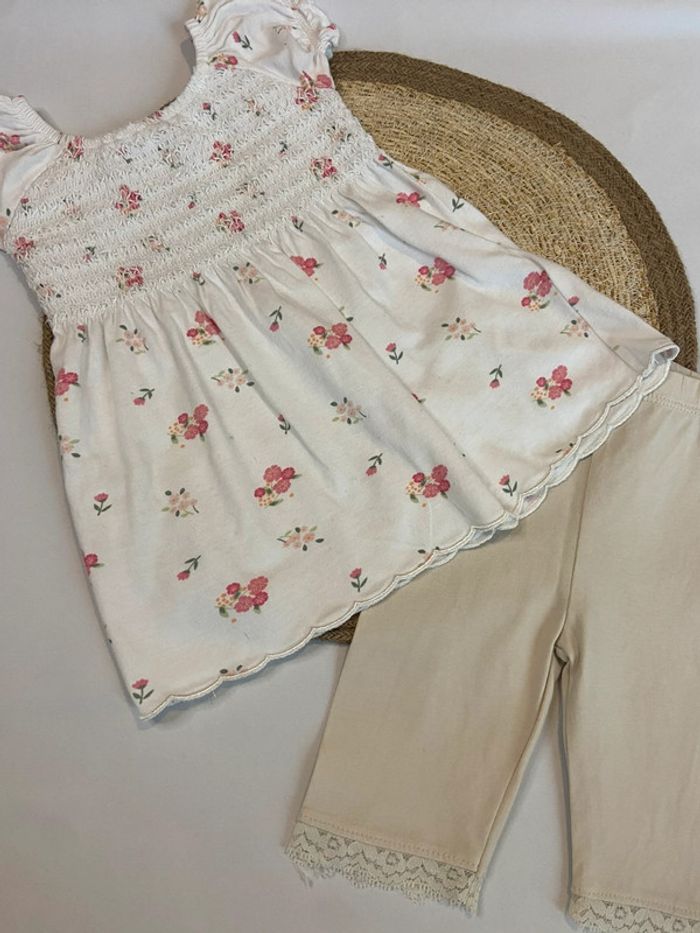 Ensemble robe sans manche leggings mi court fille fleuri - photo numéro 3