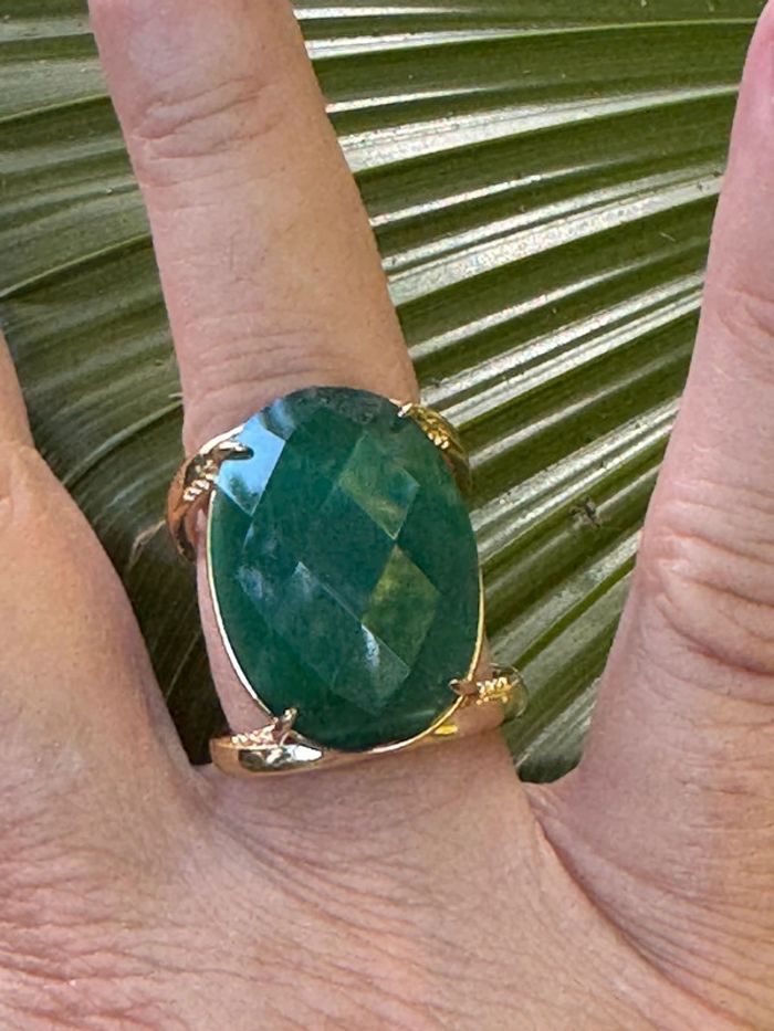 Grosse bague réglable habaha Paris acier inoxydable or jade vert - photo numéro 3