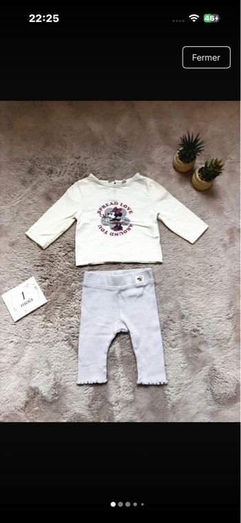 Ensemble bébé 1 mois Disney Minnie 🤍 trop mignon – état impeccable – coton doux
