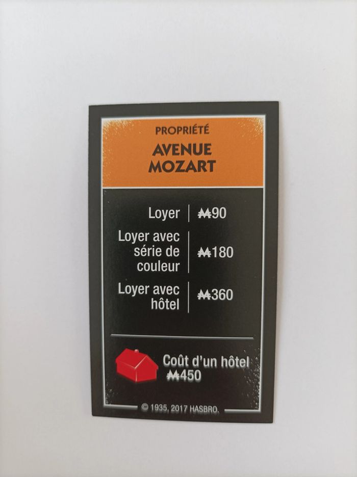 Carte propriété avenue Mozart pièce détachée Monopoly édition tricheurs Hasbro gaming #A28