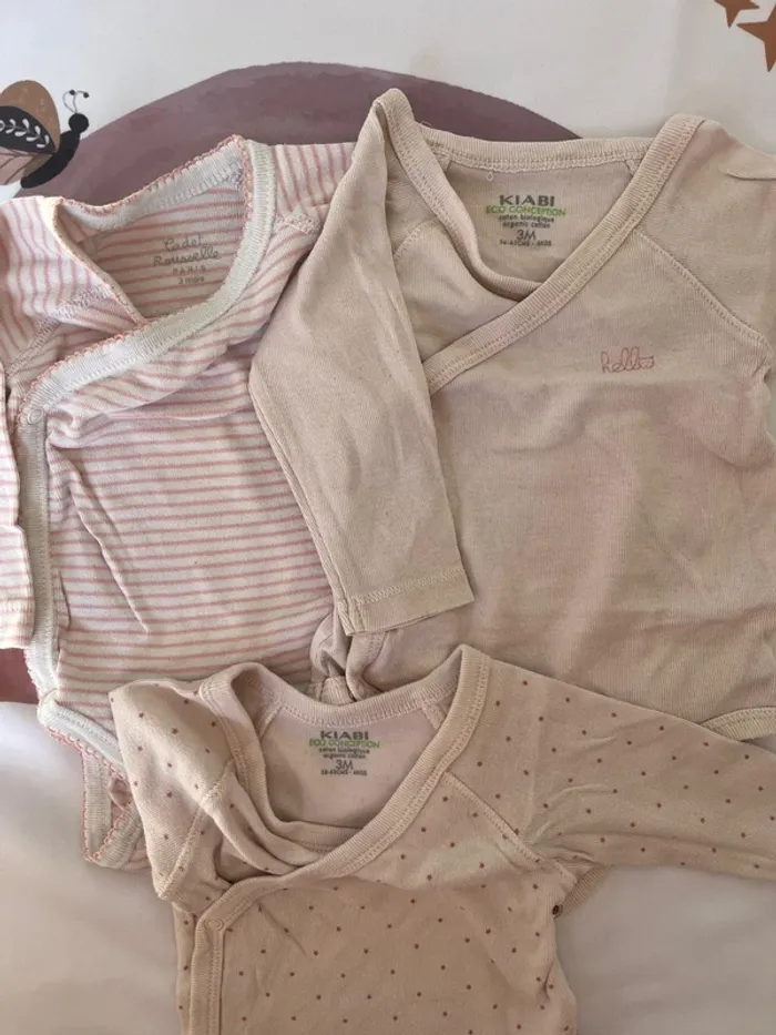 Lot de 3 bodies manches longues - 3 mois - Fille - photo numéro 3