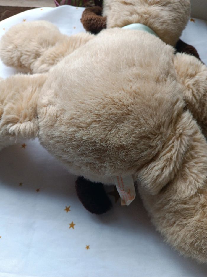 Peluche plush chien dog pound puppy Big grande beige Brown marron crème tâche cuddle allongé couché - photo numéro 14