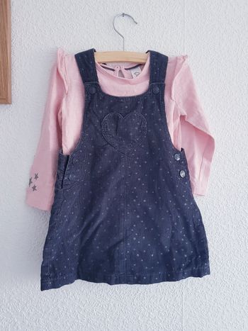 Baby Club - Ensemble salopette robe en velours + tee-shirt à longues manches