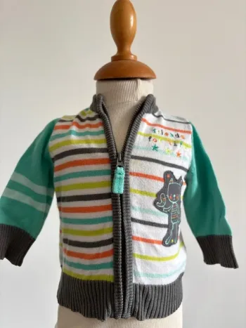 Gilet bébé zippé rayé multicolore Orchestra 3 mois
