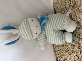 LUMINOU  DOUDOU LAPIN RAYE BLEU JEMINI ECHARPE