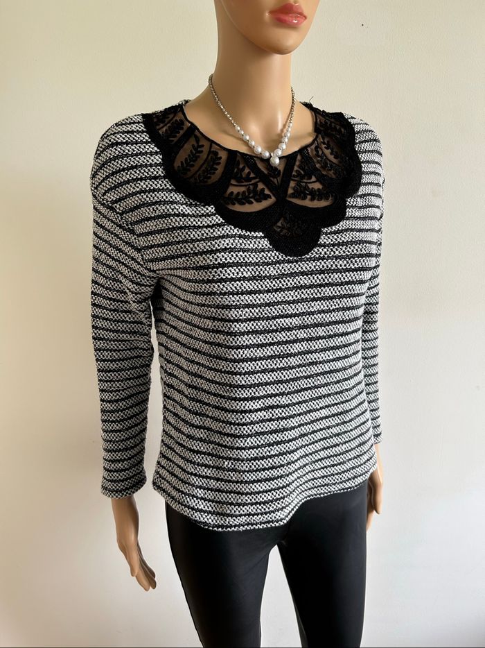 Pull gris et noir pailleté à manches longues Naf Naf taille S TBE - photo numéro 2