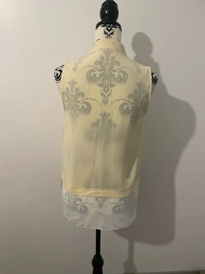 Blouse débardeur sans manche jaune clair et blanc en voile noeud cravate devant taille 40 - photo numéro 4