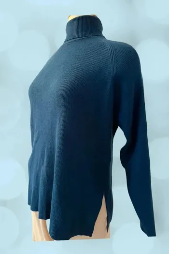 Pull col roulé bleu canard magnifique remise 60%