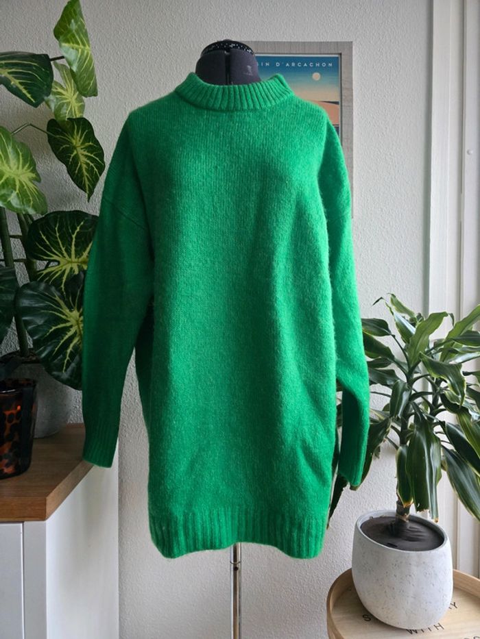 Pull vert col rond en maille épaisse long - FB Sister - taille M - 38