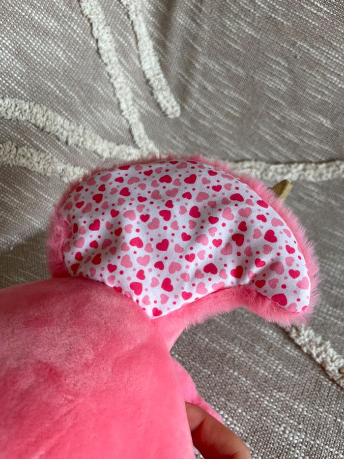 Peluche doudou 35cm jemini flamand rose à cœur neuf - photo numéro 5