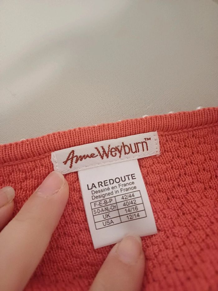 Pull chic rose/Corail avec Perles Anne Weyburn taille L 40 - photo numéro 10