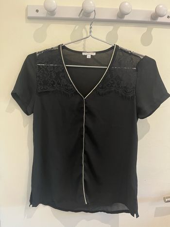 Blouse fluide à manches courtes Col en V avec dentelle lady blush taille S/36
