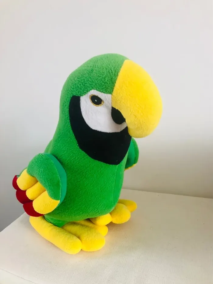 Peluche perroquet ara vert jaune rouge noir - photo numéro 6
