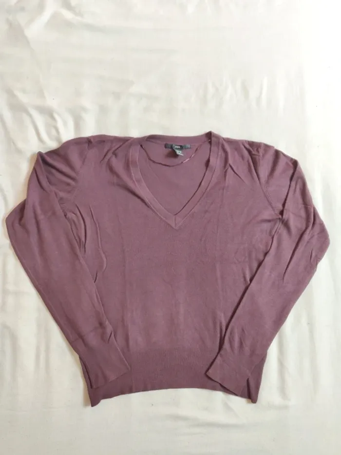 Pull fin léger col V prune H&M taille 40 - photo numéro 5
