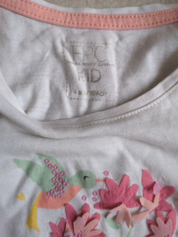 Tee-shirt oiseau et fleurs blanc - photo numéro 2