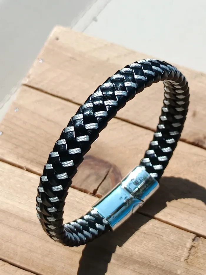 Bracelet cuir noir et blanc pour homme