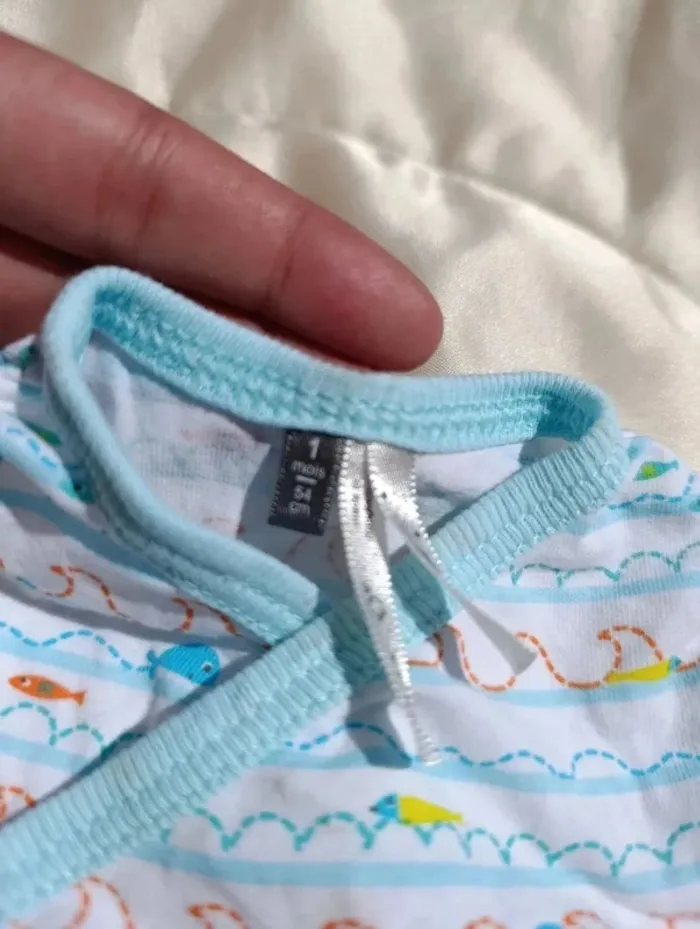 Body manches courtes blanc et bleu poissons Orchestra 1 mois 54 cm - photo numéro 3