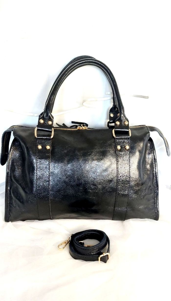 Sac cabas cuir irisé noir maxi format - photo numéro 2