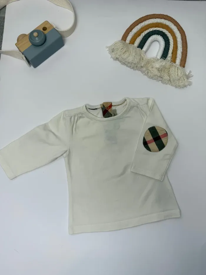 T-shirt longues manches Burberry bébé unisexe blanc taille 3 mois super état